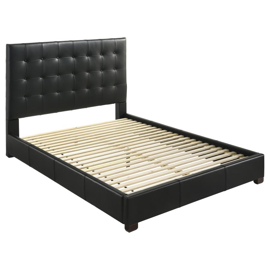 (image for) Medley Genuine Leather Queen Panel Platform Bed Black