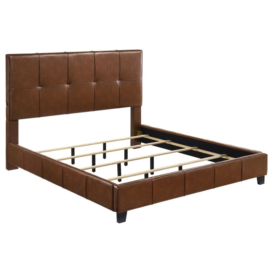 (image for) Farrell California King Leatherette Panel Bed Brown