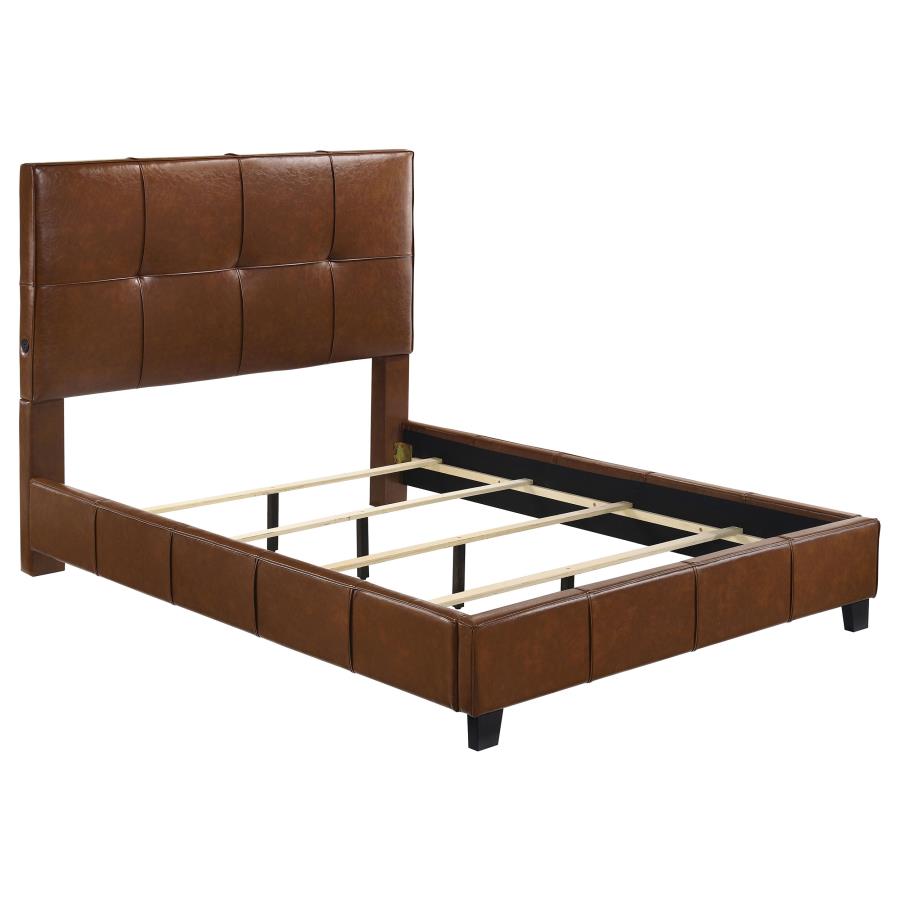 (image for) Farrell Queen Leatherette Upholstered Panel Bed Brown