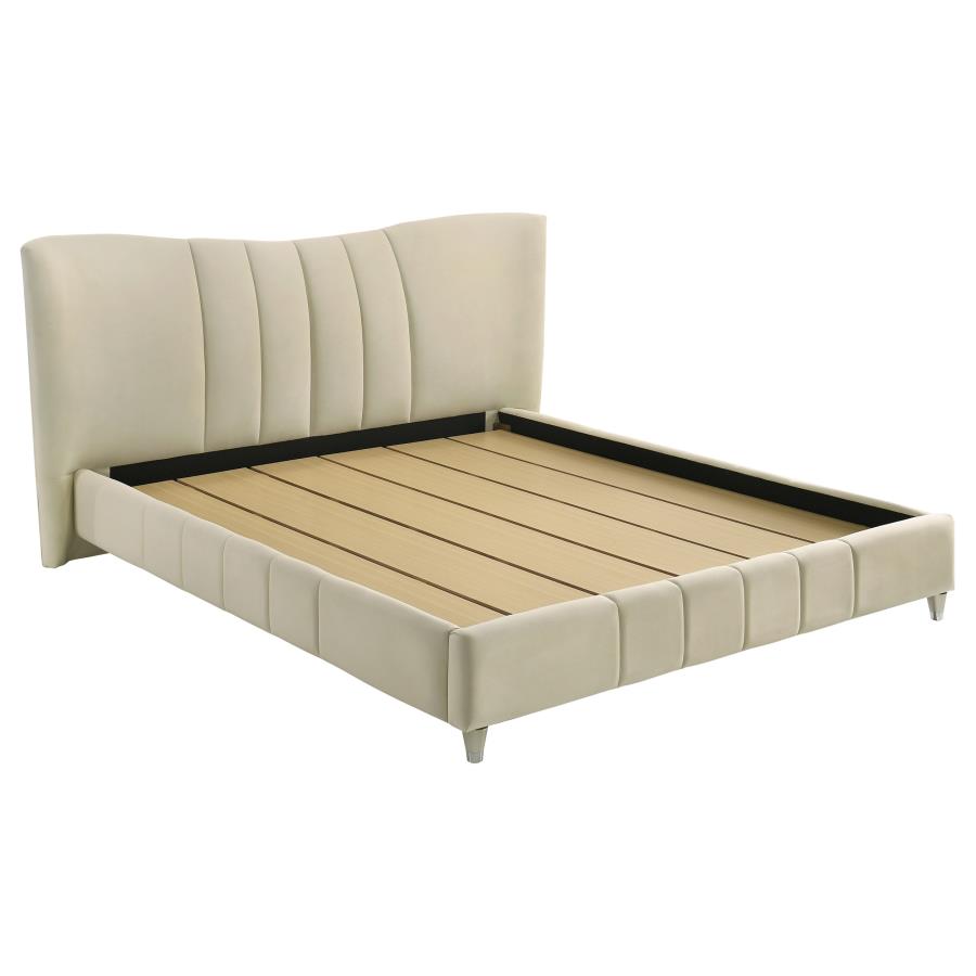 (image for) Evelyn Upholstered Eastern King Panel Platform Bed Ivory