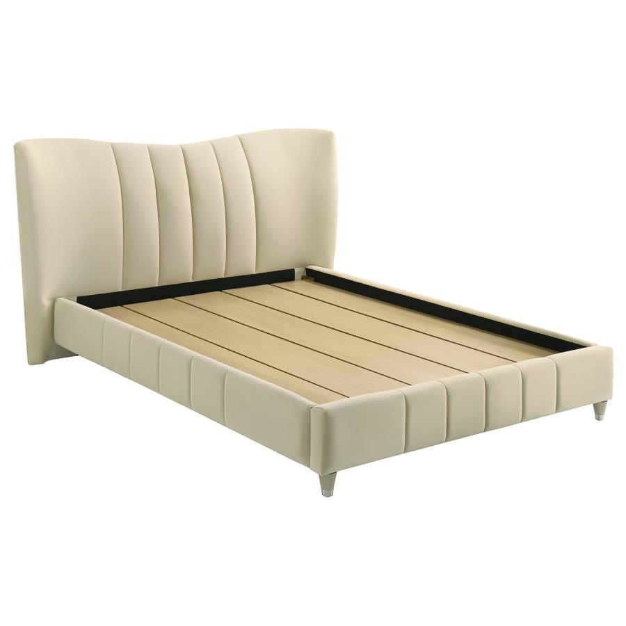 (image for) Evelyn Upholstered Queen Panel Platform Bed Ivory