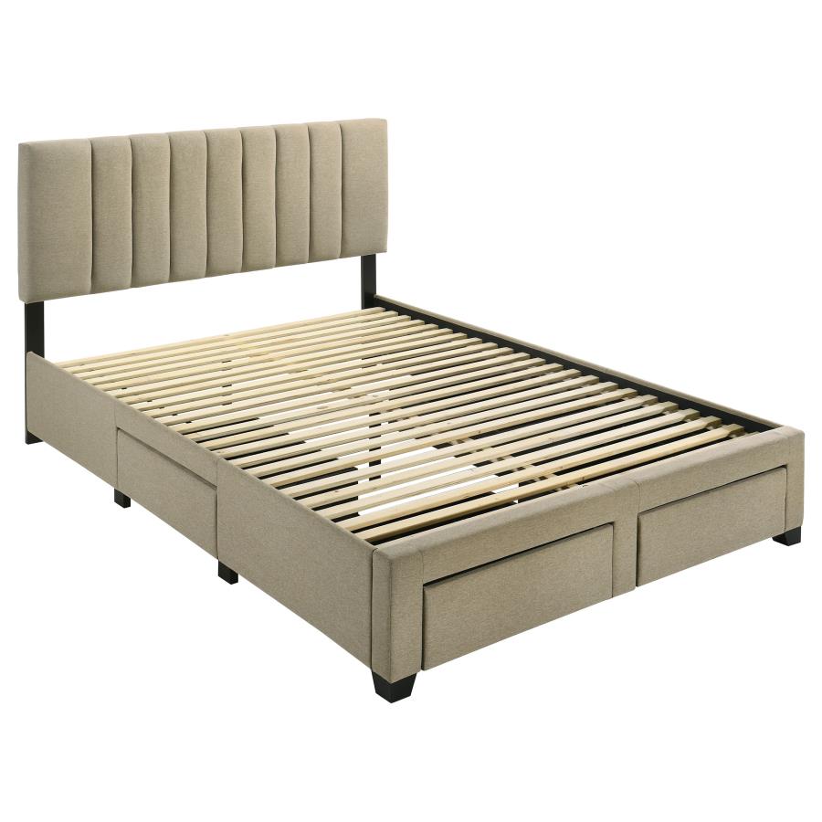(image for) Wheatland 4-drawer Upholstered Queen Storage Bed Light Brown