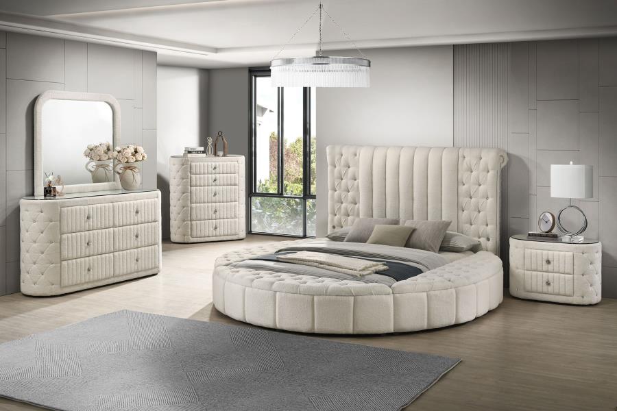 (image for) Sonya 5-piece Upholstered Eastern King Bedroom Set Ivory