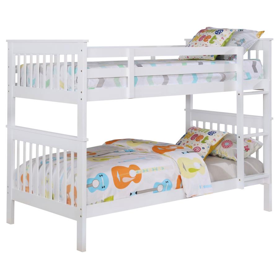 (image for) Chapman Wood Twin Over Twin Bunk Bed with Mattress White