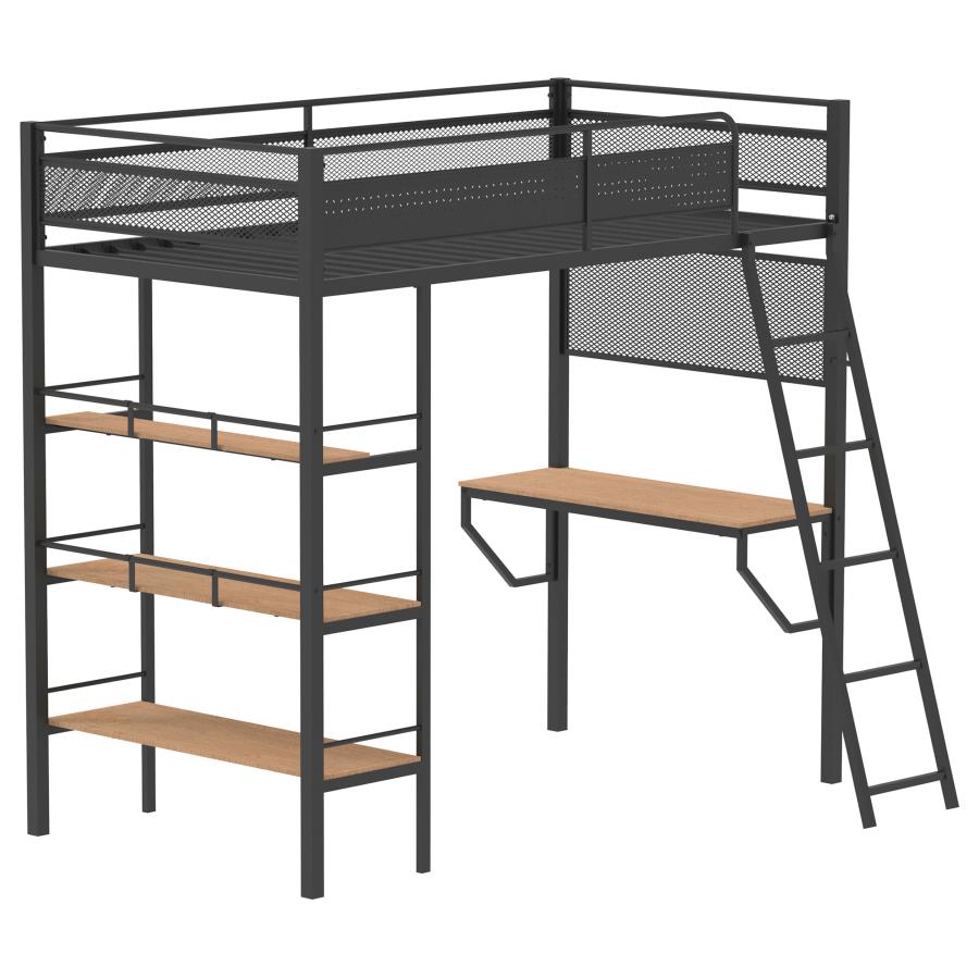 (image for) Campus Metal Twin Workstation Loft Bed with Desk Matte Black