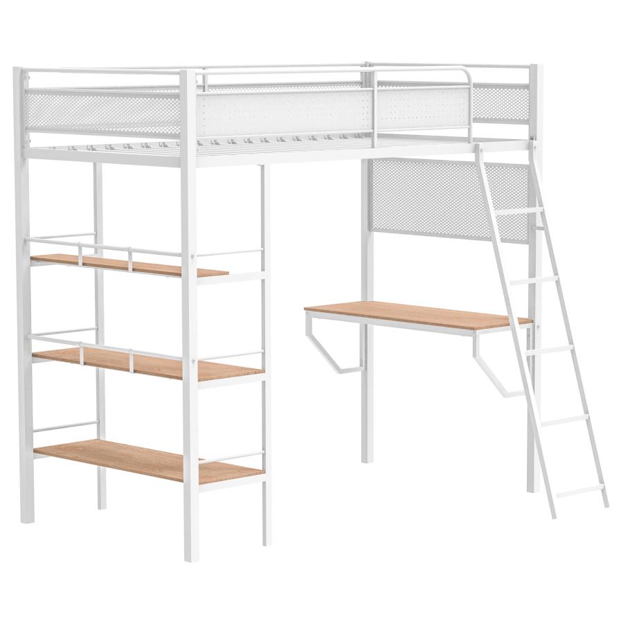 (image for) Campus Metal Twin Workstation Loft Bed with Desk Matte White