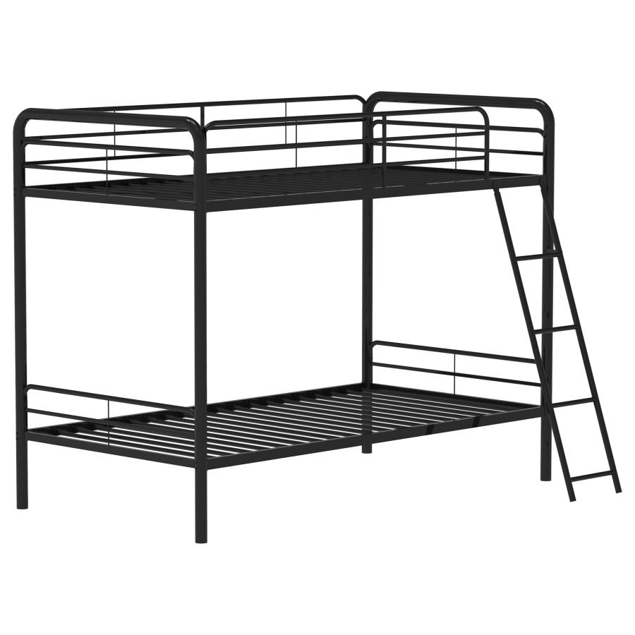 (image for) Carson Twin-Over-Twin Steel Bunk Bed with Angled Ladder Glossy Black