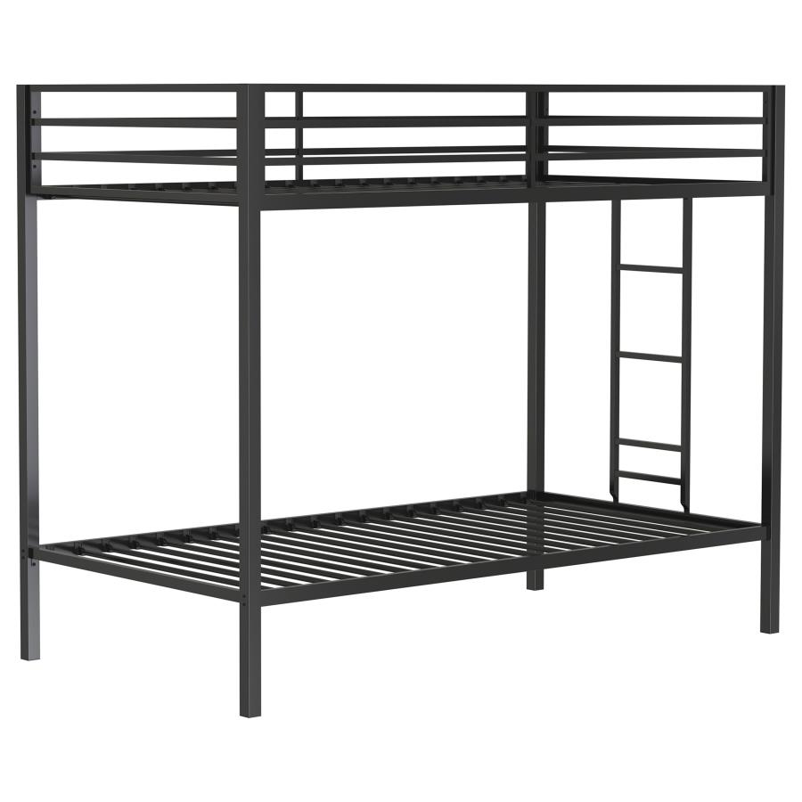 (image for) Alevera Twin-Over-Twin Steel Bunk Bed with Ladder Matte Black