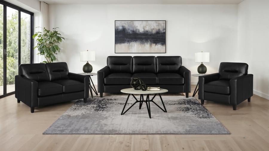 (image for) Scotland 3-piece Faux Leather Upholstered Sofa Set Black