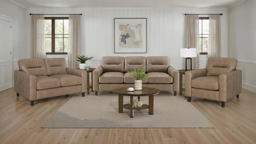 (image for) Scotland 3-piece Faux Leather Upholstered Sofa Set Brown