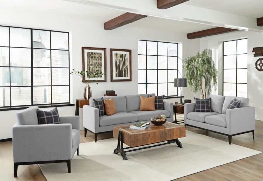 (image for) Apperson 3-piece Upholstered Track Arm Sofa Set Light Grey