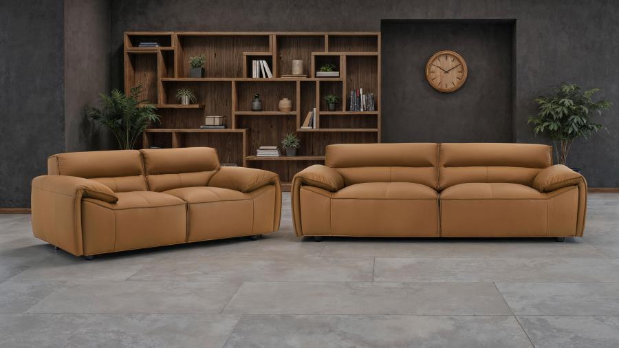 (image for) Buxton 2-piece Leather Upholstered Sofa Set Orange