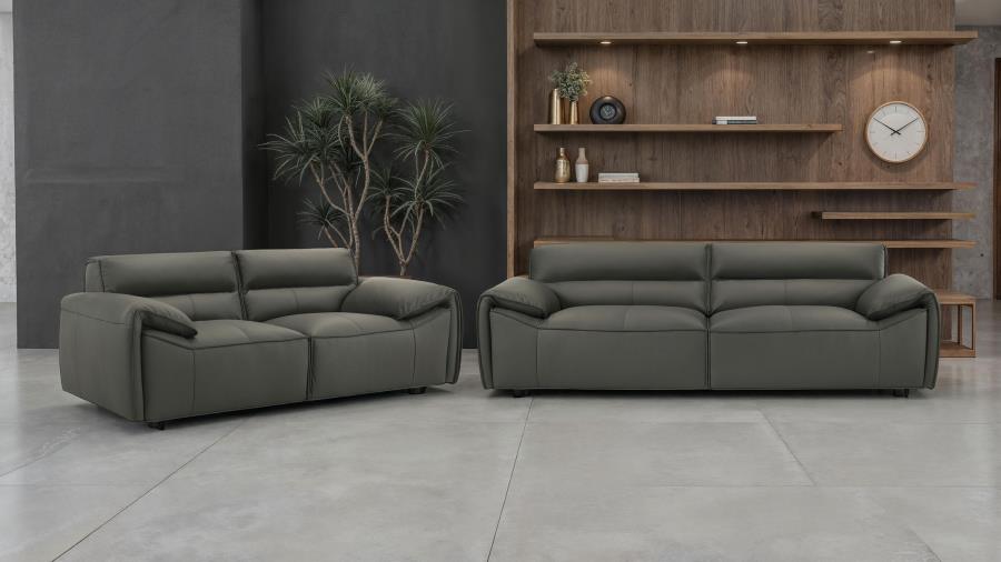 (image for) Buxton 2-piece Leather Upholstered Sofa Set Graphite