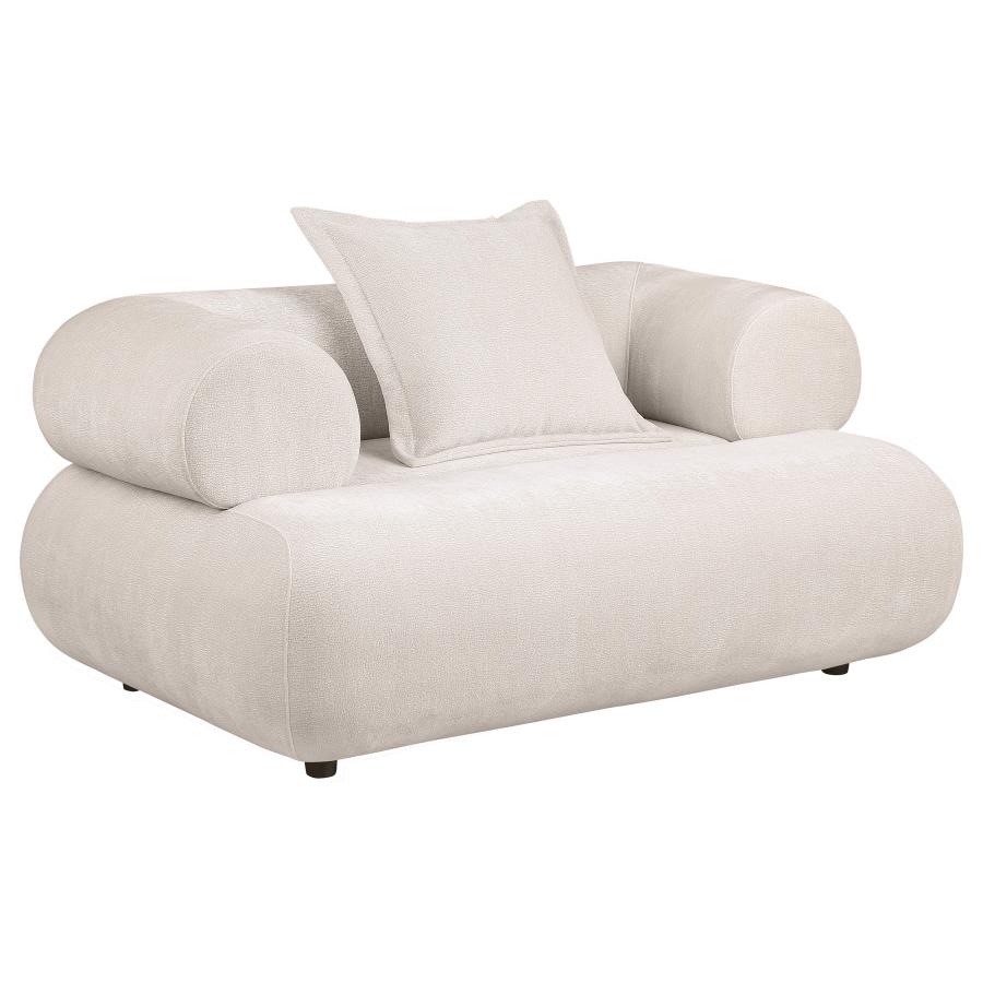 (image for) Eskola Chenille Accent Chair with Rounded Shelter Arms Ivory