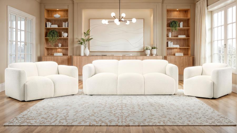 (image for) Dorset 3-piece Upholstered Round Track Arm Sofa Set White