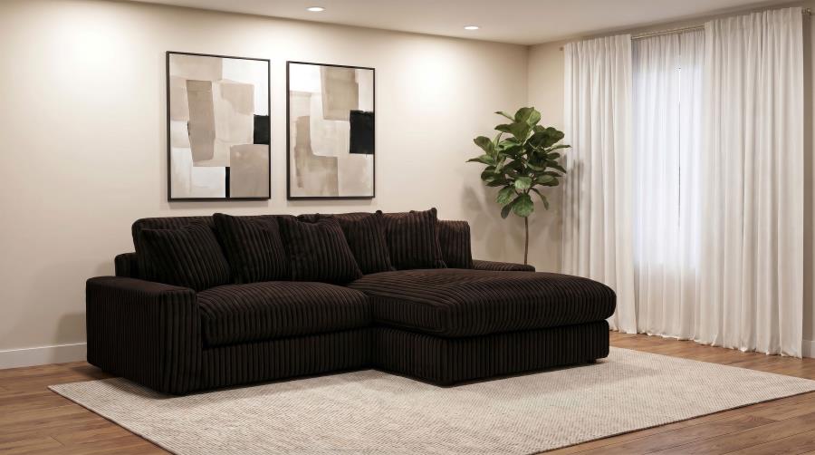 (image for) Blaine 2-Piece Corduroy Reversible Chaise Sectional Sofa Chocolate Brown