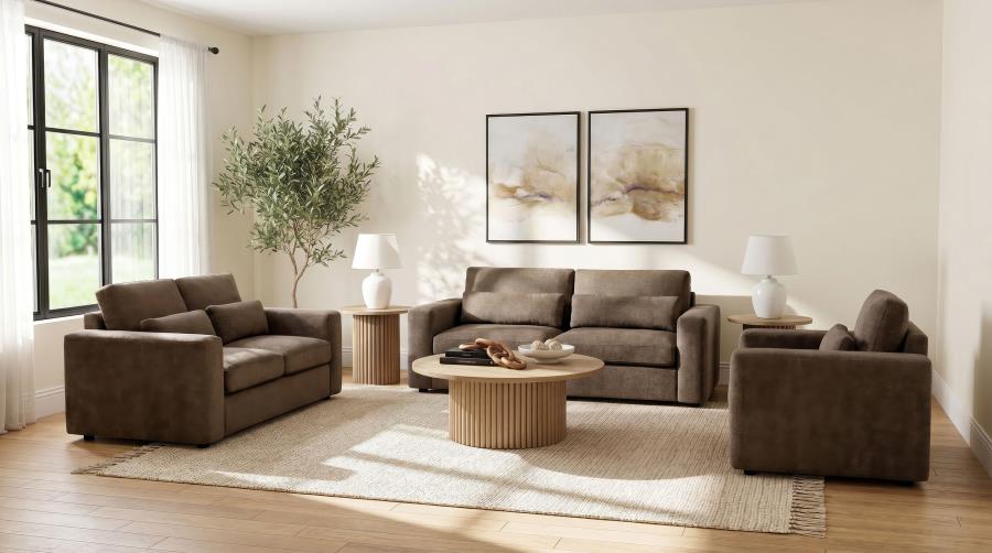 (image for) Amador 3-piece Chenille Upholstered Track Arm Sofa Set Chocolate