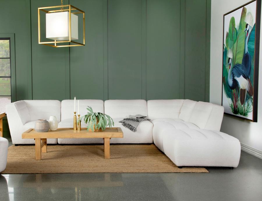 (image for) Sunny 6-piece Upholstered Modular Sectional Sofa Ivory Sherpa