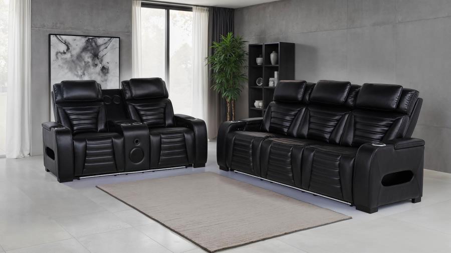 (image for) Zuma 2-Piece Dual Power Reclining Sofa Set with Bluetooth Black