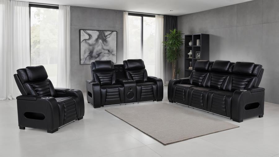 (image for) Zuma 3-Piece Dual Power Reclining Sofa Set with Bluetooth Black