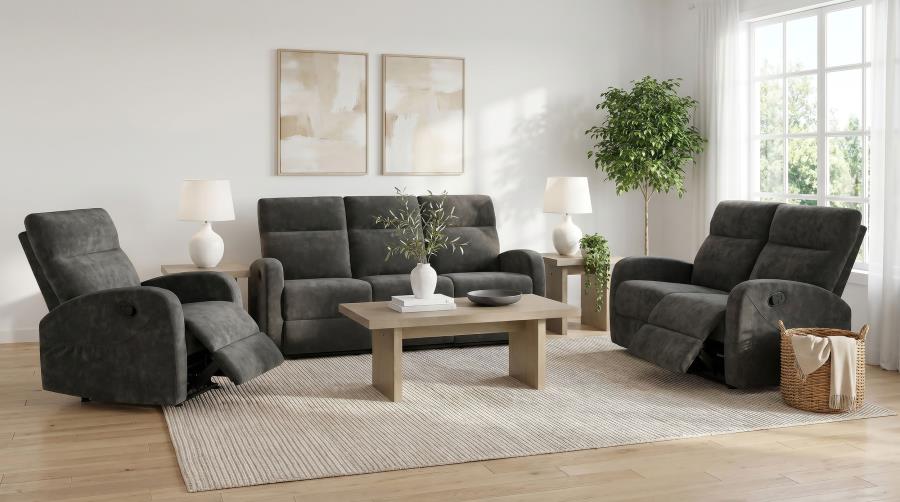 (image for) Hamilton 3-piece Chenille Manual Reclining Sofa Set Charcoal Grey