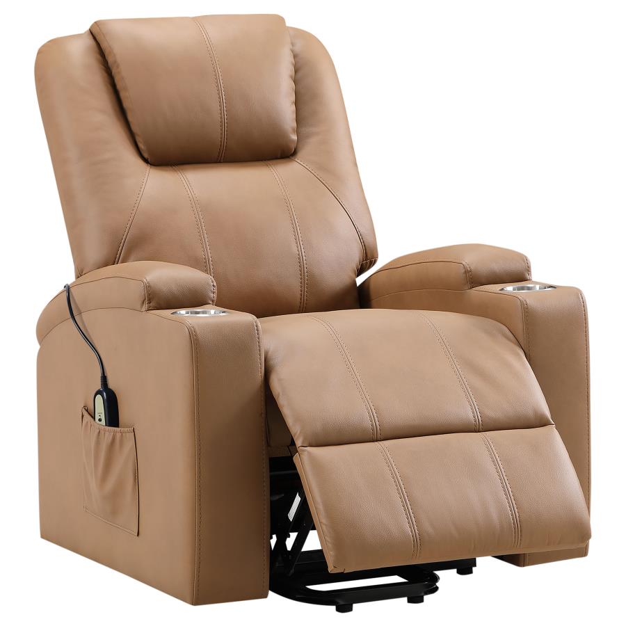 (image for) Armstrong Tufted Faux Leather Power Lift Massage Recliner Camel