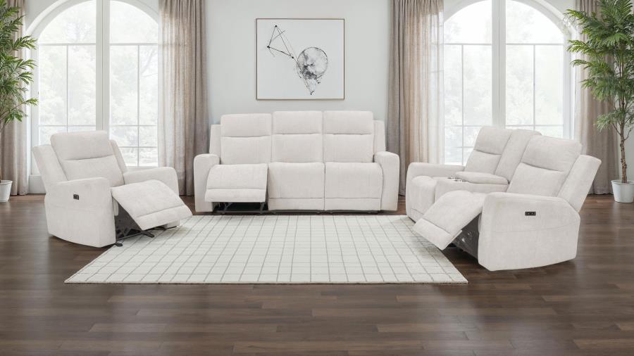 (image for) Kennett 3-piece Chenille Power Reclining Sofa Set Ivory