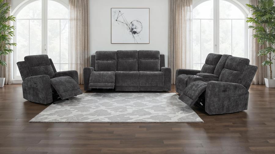(image for) Kennett 3-piece Chenille Power Reclining Sofa Set Dark Grey