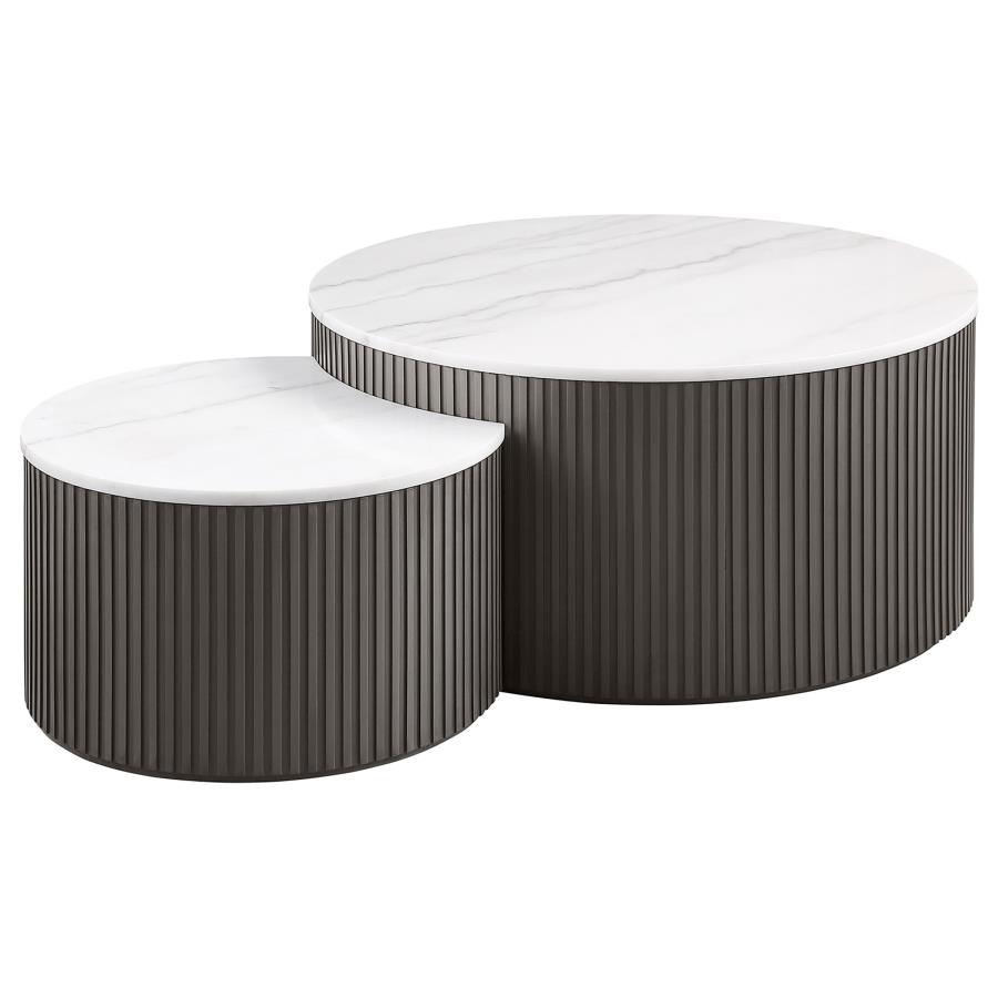 (image for) Lowe 2-Piece Round Marble Top Nesting Coffee Table Set Charcoal