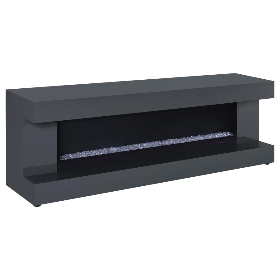 (image for) Mallory TV Stand Fireplace Console Bluetooth Speaker Grey High Gloss