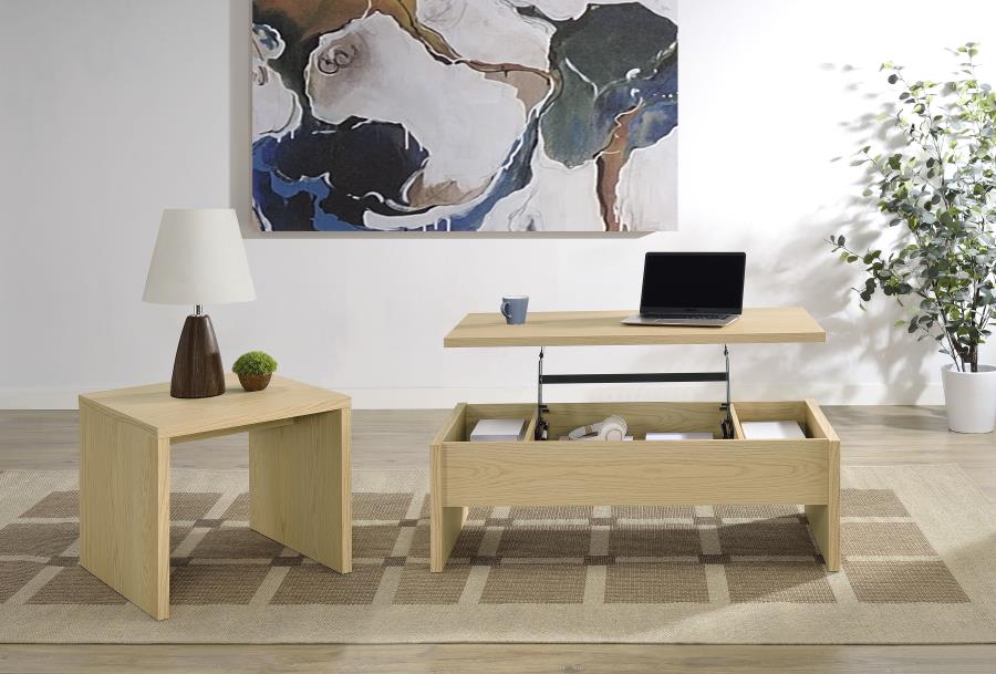 (image for) Canoga 2-piece Lift Top Cocktail Coffee Table Set Light Oak