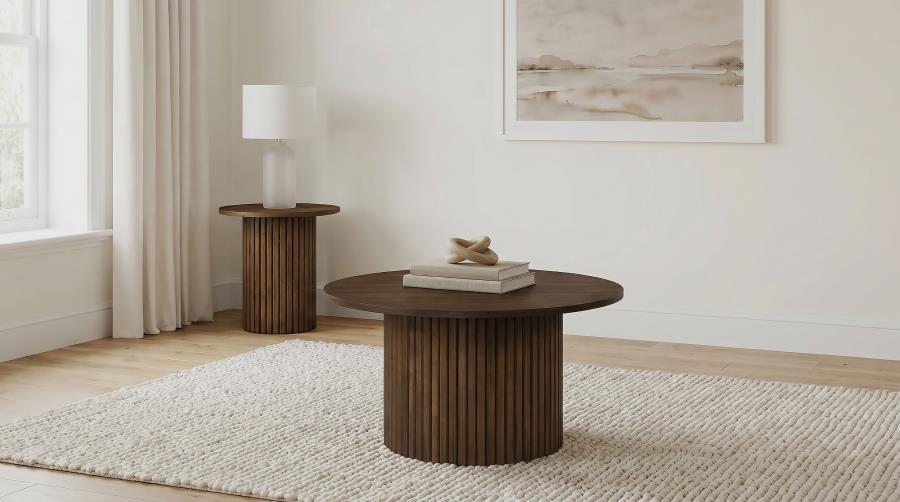 (image for) Hamlyn 2-piece Round Fluted Coffee and End Table Set Walnut