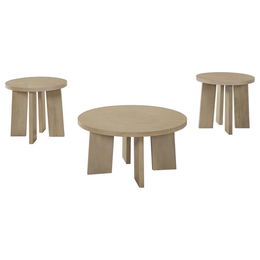 (image for) Strouse 3-Piece Round Coffee and End Table Set in Natural Oak