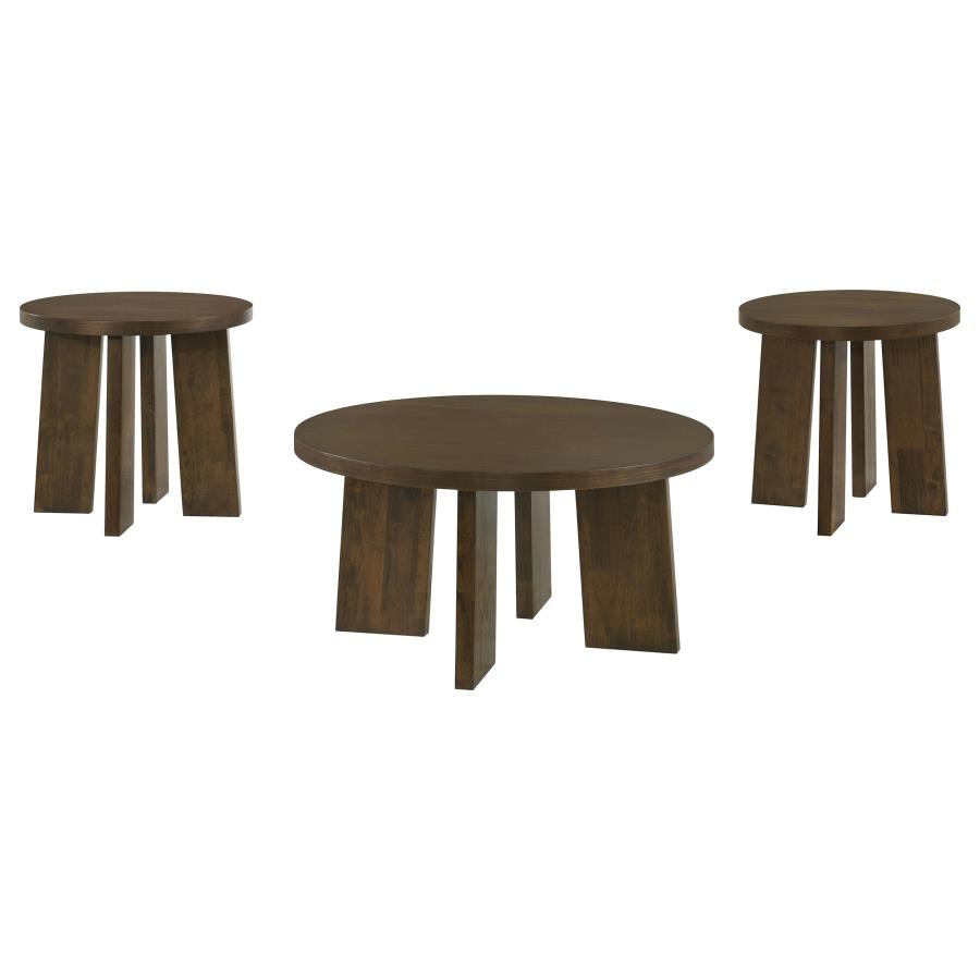 (image for) Strouse 3-Piece Round Coffee and End Table Set in Dark Walnut