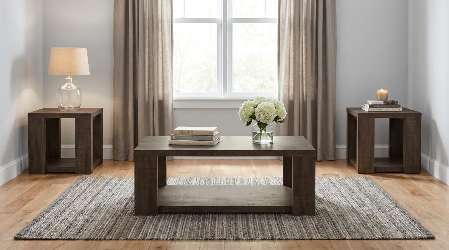 (image for) Pavone 3-Piece Coffee and End Table Set with Open Shelves Dark Rustic Mango