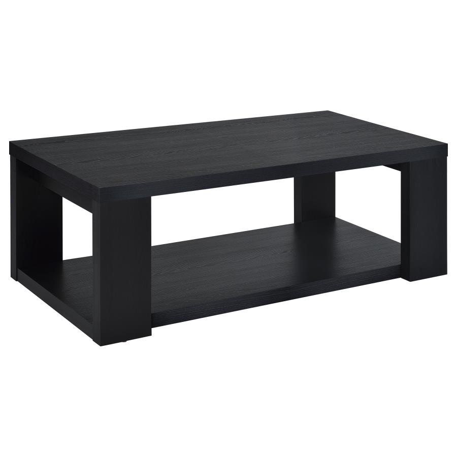 (image for) Pavone Transitional Rectangular Coffee Table with Open Lower Shelf Black