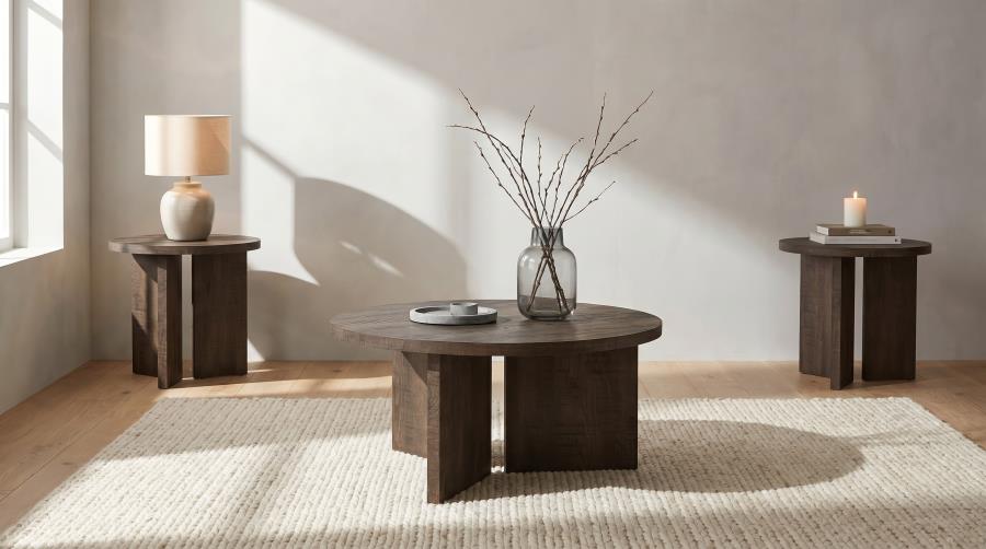 (image for) Aragon 3-Piece Round Coffee and End Table Set Dark Rustic Mango