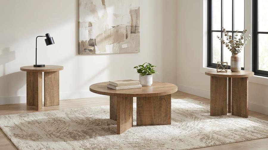 (image for) Aragon 3-Piece Round Coffee and End Table Set Mango