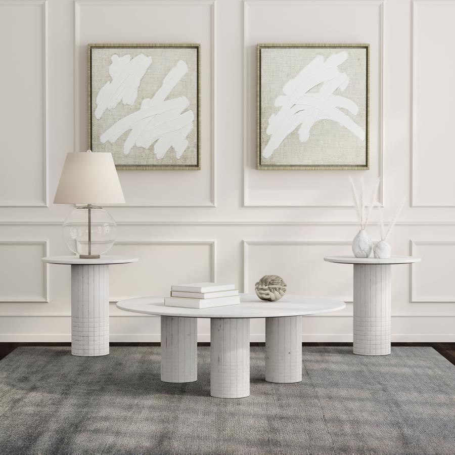 (image for) Astoria 3-piece Marble Coffee and End Table Set White