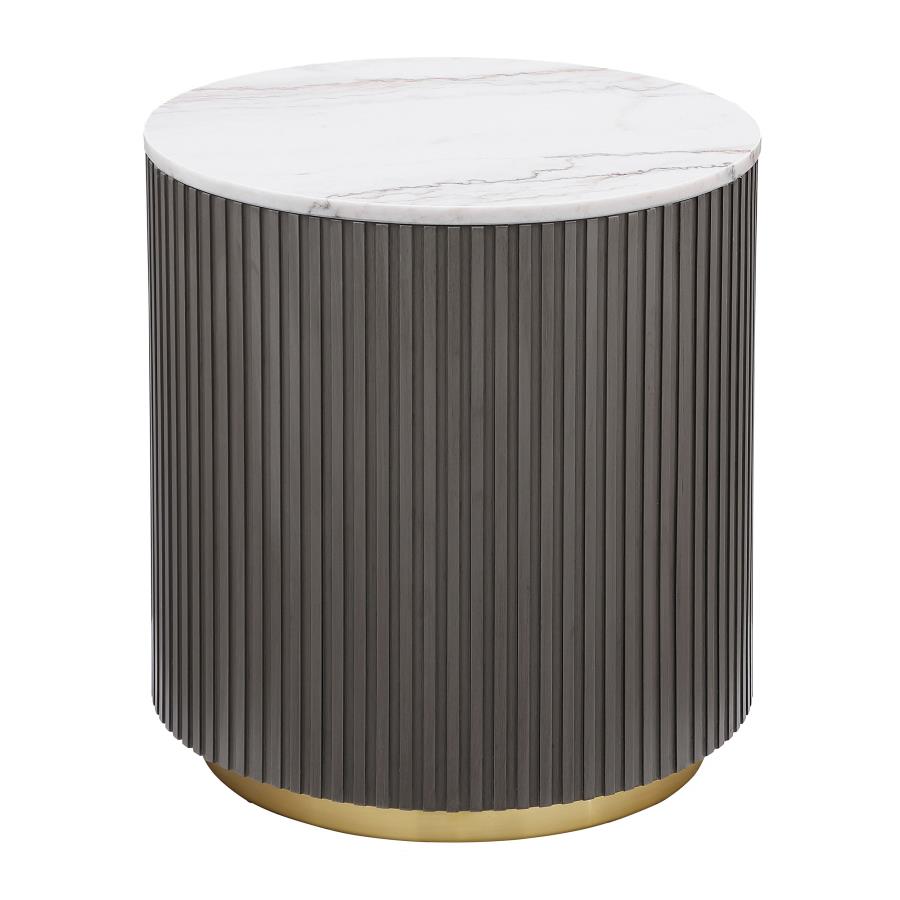 (image for) Jason Round White Marble Top Side End Table Charcoal