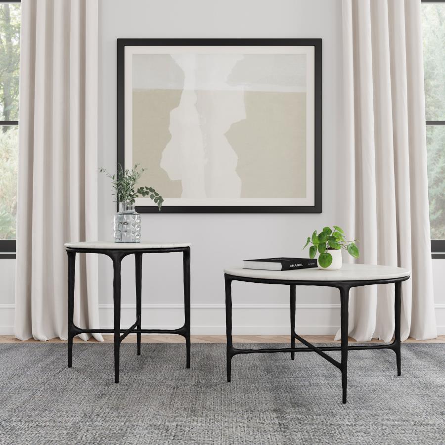 (image for) Hermas 2-piece Round Marble Coffee and End Table Set White