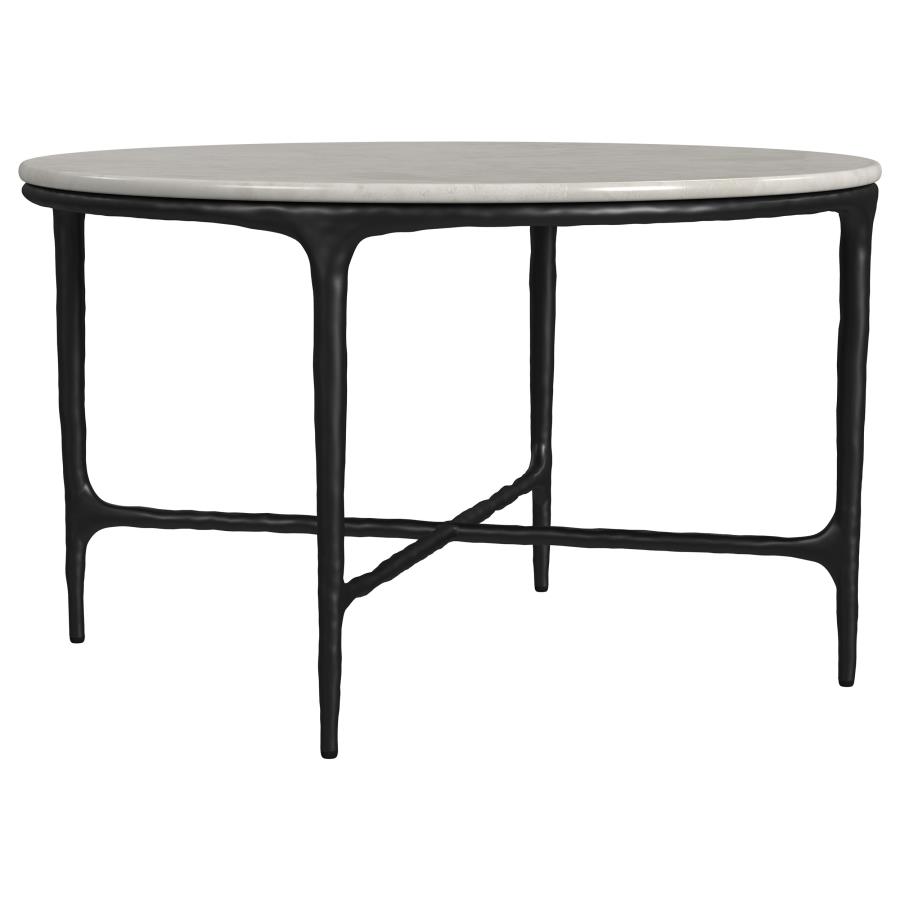 (image for) Hermas Round Genuine Marble Top Metal Coffee Table White