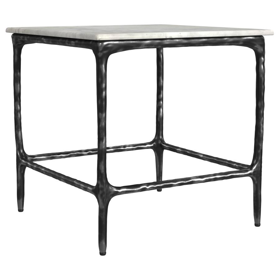 (image for) Ebby Square Genuine Marble Top Metal End Table White and Antique Black