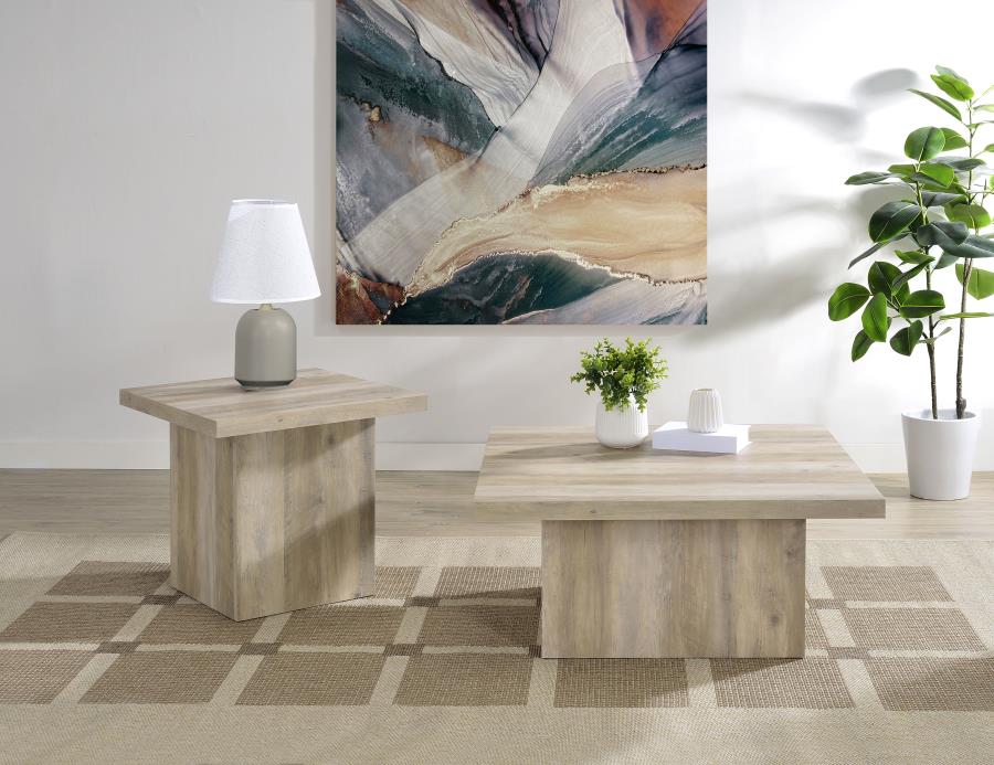 (image for) Devar 2-piece Square Coffee End Table Set Distressed Pine