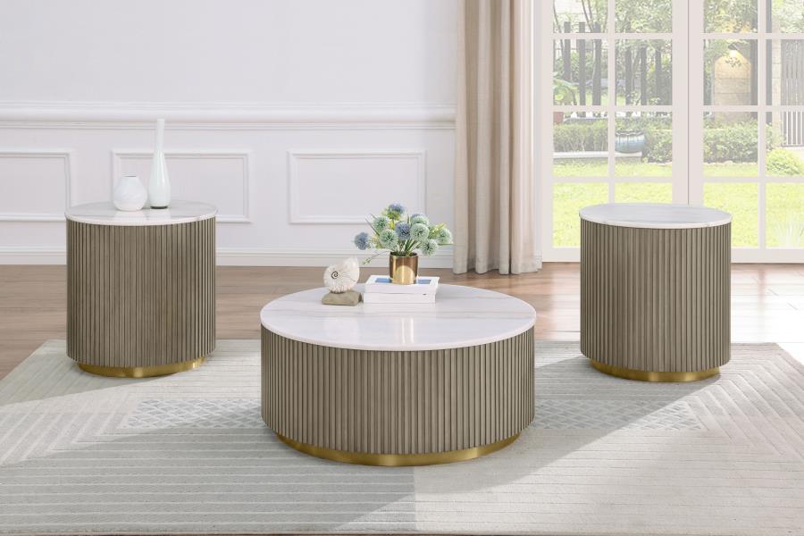 (image for) Jason 3-piece Round White Marble Coffee Table Set Greige