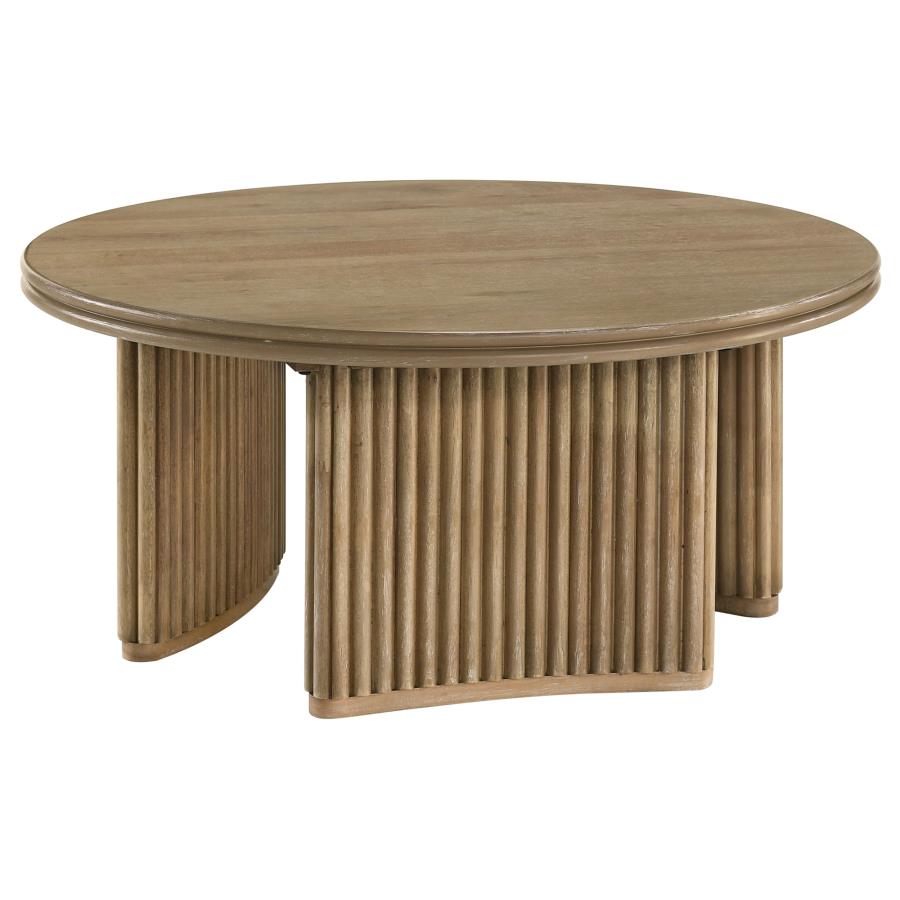 (image for) Adina 36-inch Round Wood Coffee Table Distressed Light Brown