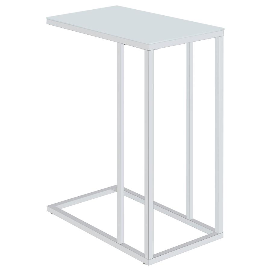 (image for) Stella White Glass Top C-Shaped Sofa Side Table Chrome
