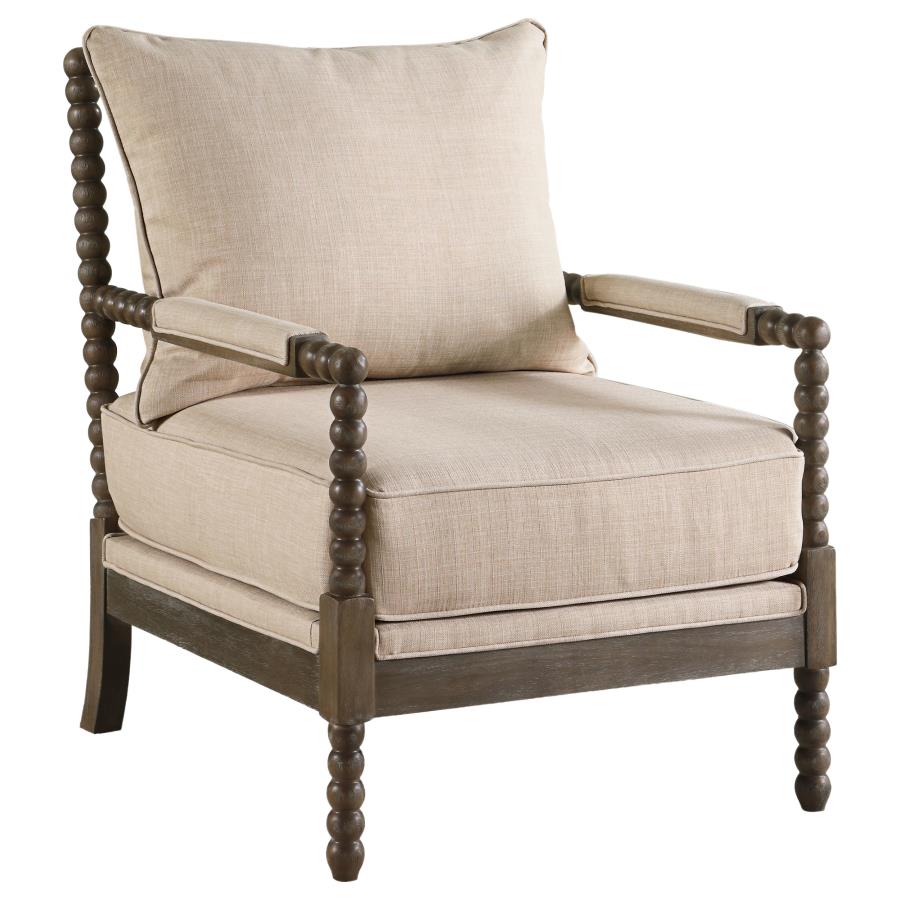 (image for) Blanchett Upholstered Bobbin Accent Chair Beige and Distressed Brown