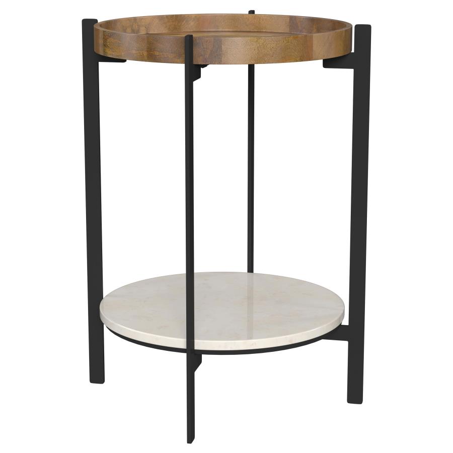 (image for) Adhvik Round End Side Table Marble Shelf Natural and Black